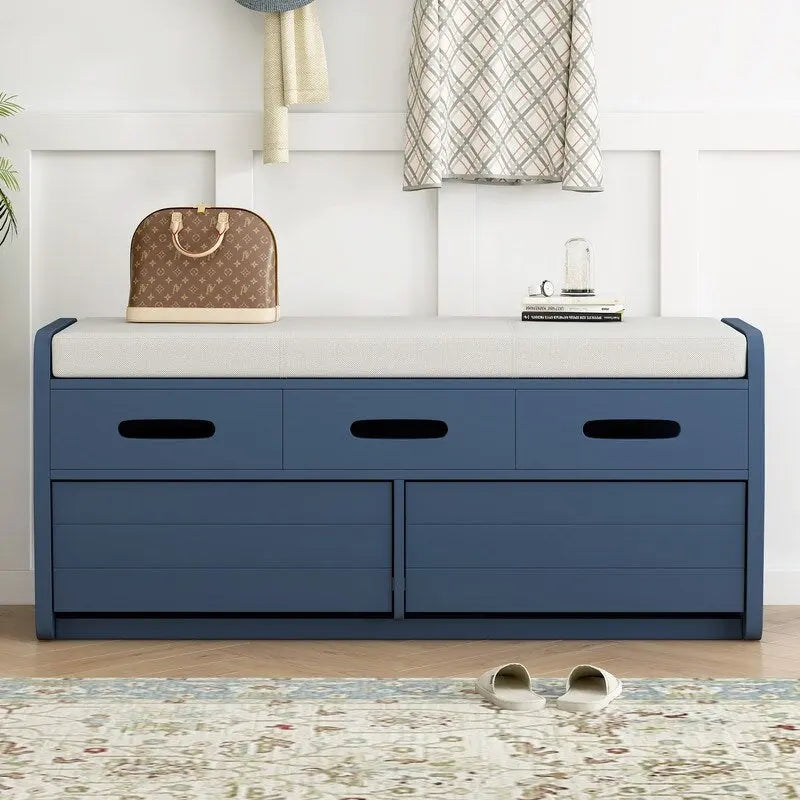 Banc de rangement rustique avec 2 tiroirs coulissants et coussin amovible