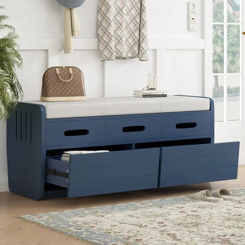 Banc de rangement rustique avec 2 tiroirs coulissants et coussin amovible