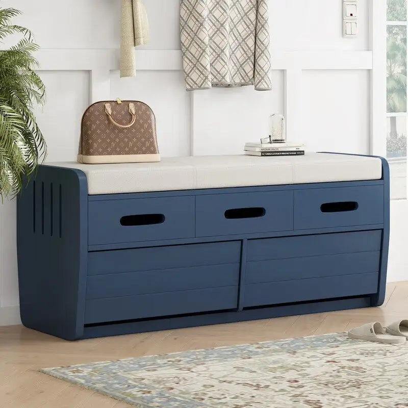 Banc de rangement rustique avec 2 tiroirs coulissants et coussin amovible