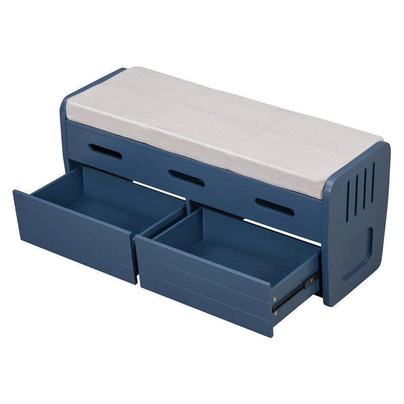 Banc de rangement rustique avec 2 tiroirs coulissants et coussin amovible
