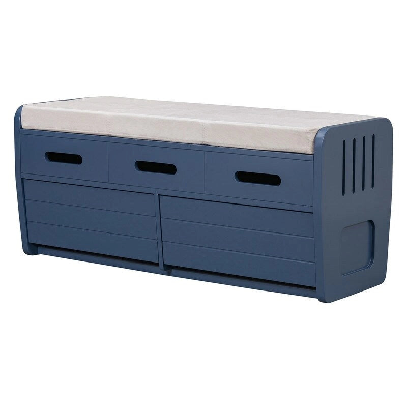 Banc de rangement rustique avec 2 tiroirs coulissants et coussin amovible