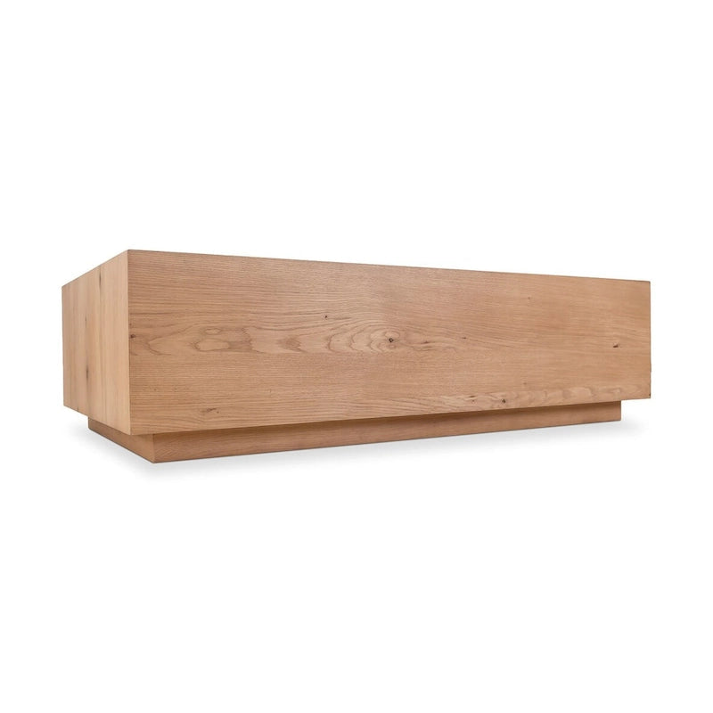 Table basse rectangulaire rustique avec placage en chêne massif et piètement flottant
