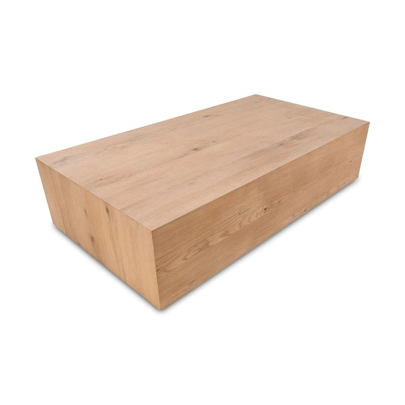 Table basse rectangulaire rustique avec placage en chêne massif et piètement flottant