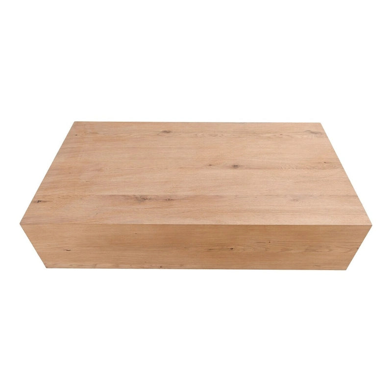 Table basse rectangulaire rustique avec placage en chêne massif et piètement flottant