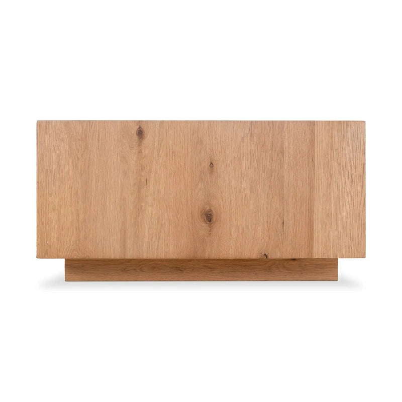 Table basse rectangulaire rustique avec placage en chêne massif et piètement flottant