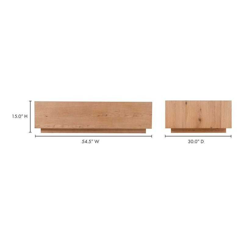 Table basse rectangulaire rustique avec placage en chêne massif et piètement flottant