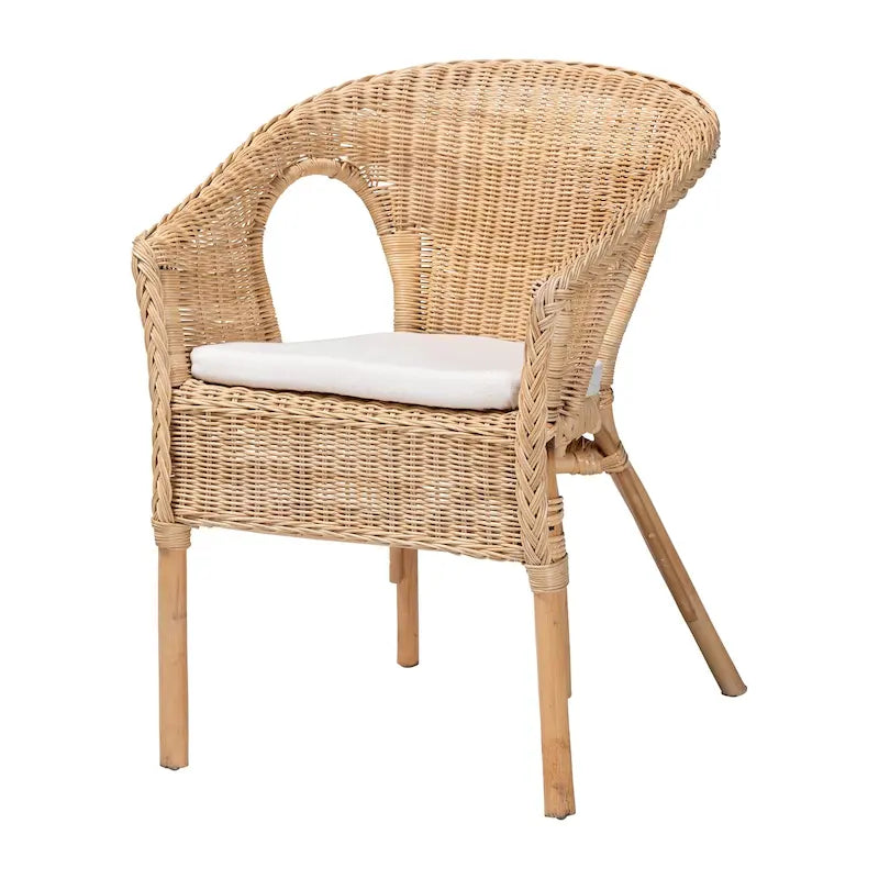 Chaise de salle à manger Bohème en rotin naturel avec coussin amovible