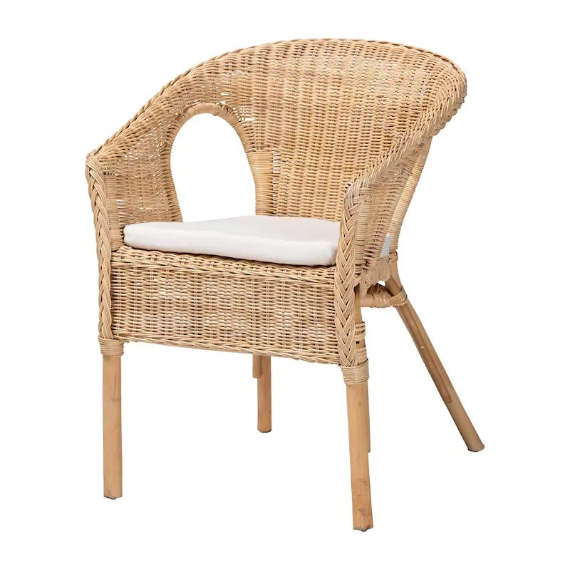 Chaise de salle à manger Bohème en rotin naturel avec coussin amovible