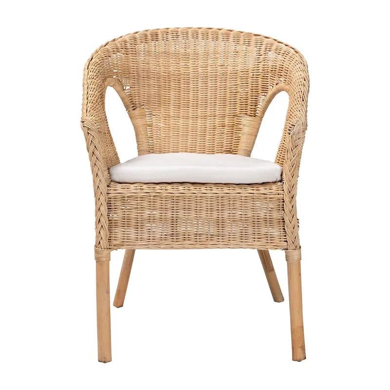 Chaise de salle à manger Bohème en rotin naturel avec coussin amovible