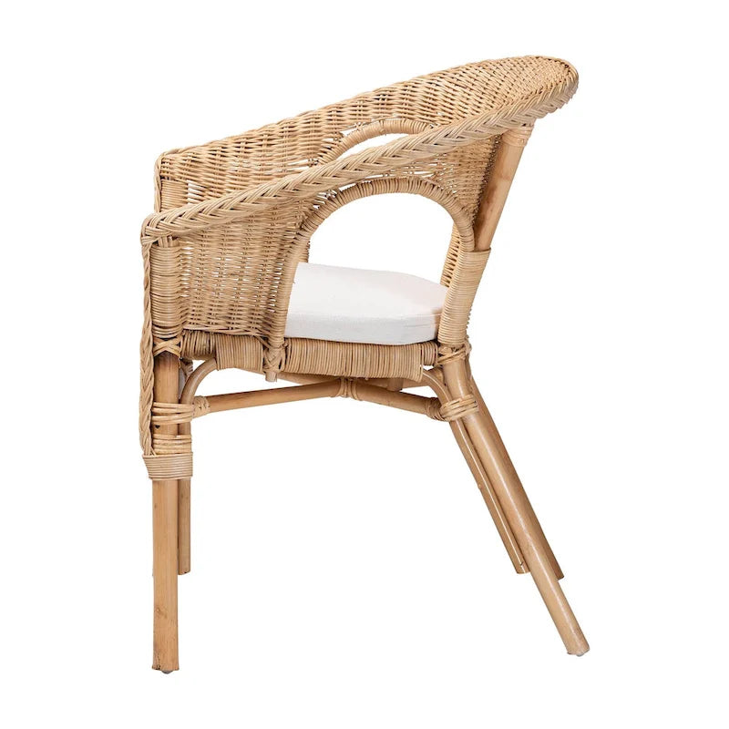 Chaise de salle à manger Bohème en rotin naturel avec coussin amovible