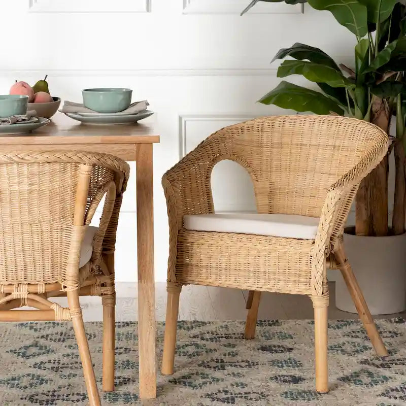 Chaise de salle à manger Bohème en rotin naturel avec coussin amovible