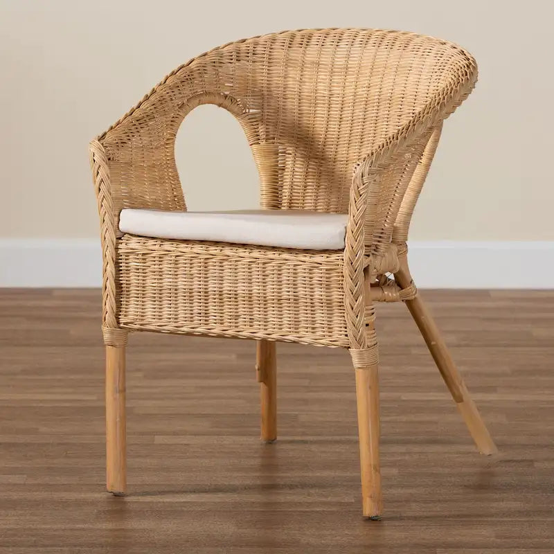 Chaise de salle à manger Bohème en rotin naturel avec coussin amovible