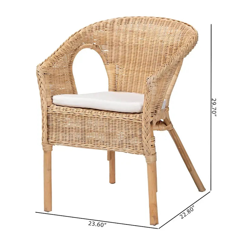 Chaise de salle à manger Bohème en rotin naturel avec coussin amovible