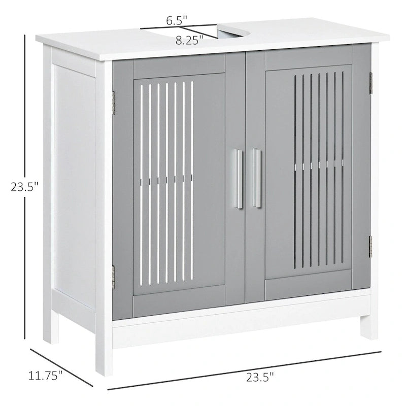 Meuble sous-lavabo de salle de bain avec découpe en U, doubles portes et étagère réglable
