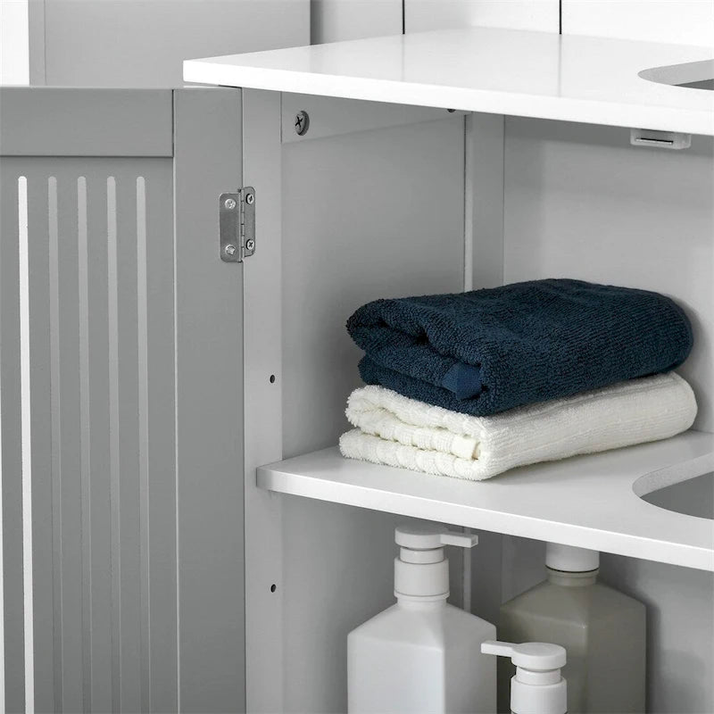 Meuble sous-lavabo de salle de bain avec découpe en U, doubles portes et étagère réglable