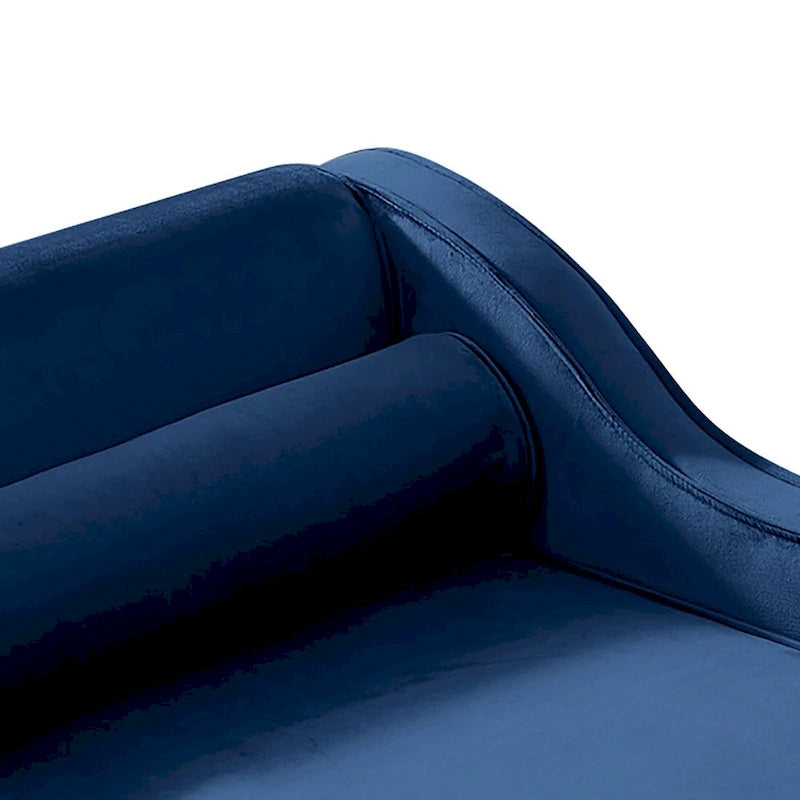 Méridienne de rangement en velours avec pieds en métal doré et coussin décoratif