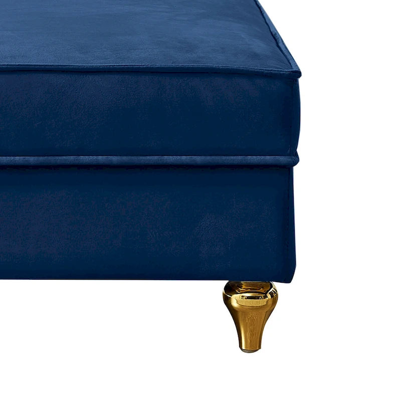 Méridienne de rangement en velours avec pieds en métal doré et coussin décoratif