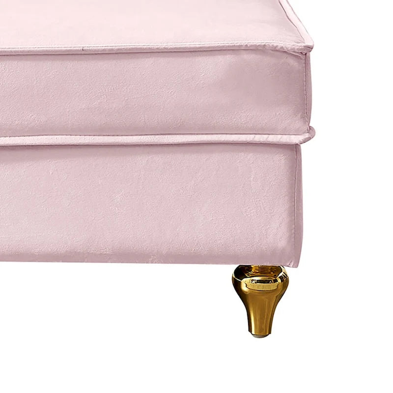 Méridienne de rangement en velours avec pieds en métal doré et coussin décoratif