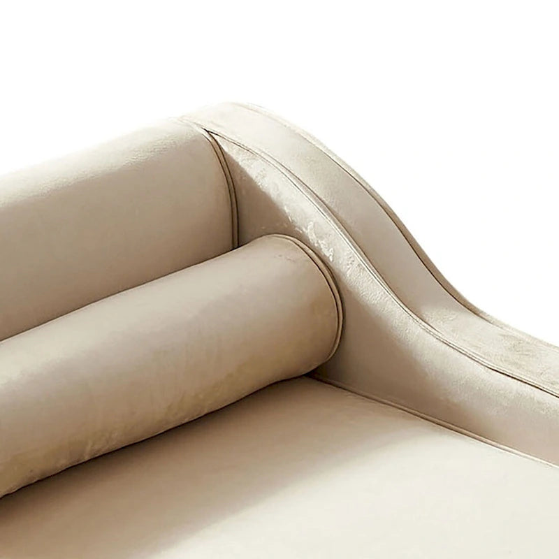 Méridienne de rangement en velours avec pieds en métal doré et coussin décoratif