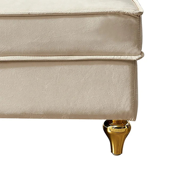 Méridienne de rangement en velours avec pieds en métal doré et coussin décoratif