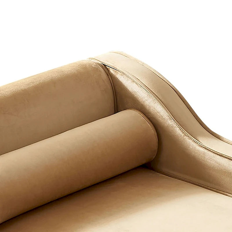 Méridienne de rangement en velours avec pieds en métal doré et coussin décoratif