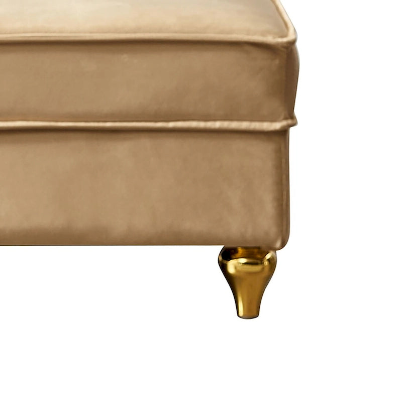 Méridienne de rangement en velours avec pieds en métal doré et coussin décoratif