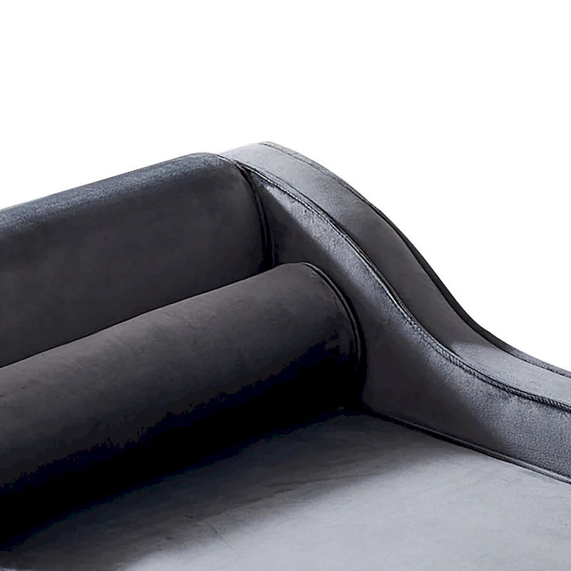 Méridienne de rangement en velours avec pieds en métal doré et coussin décoratif