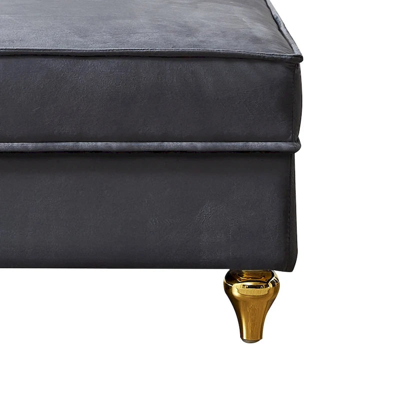 Méridienne de rangement en velours avec pieds en métal doré et coussin décoratif