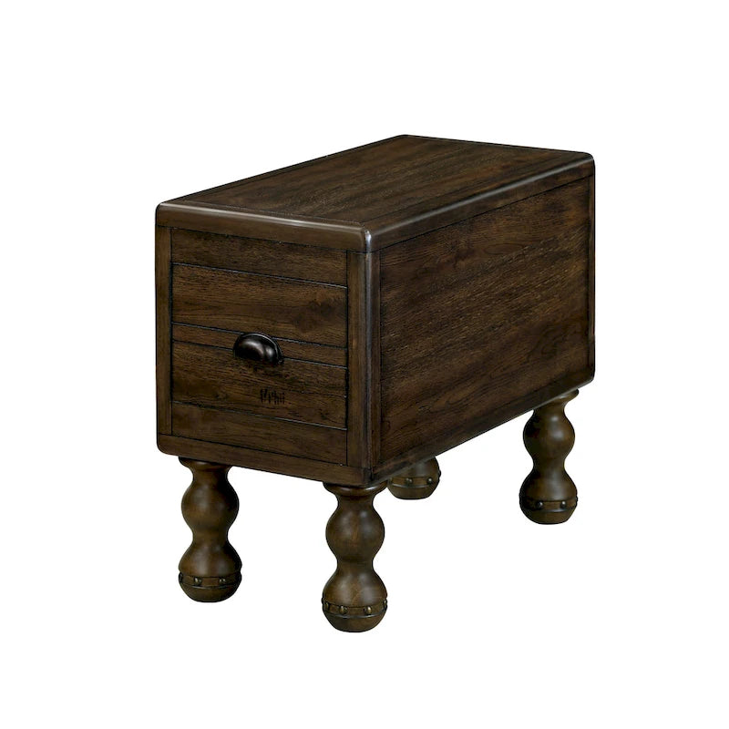 Table d'appoint rustique en bois massif avec tiroir de rangement