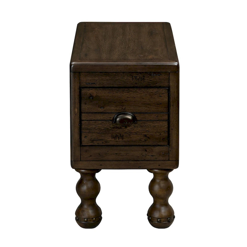 Table d'appoint rustique en bois massif avec tiroir de rangement