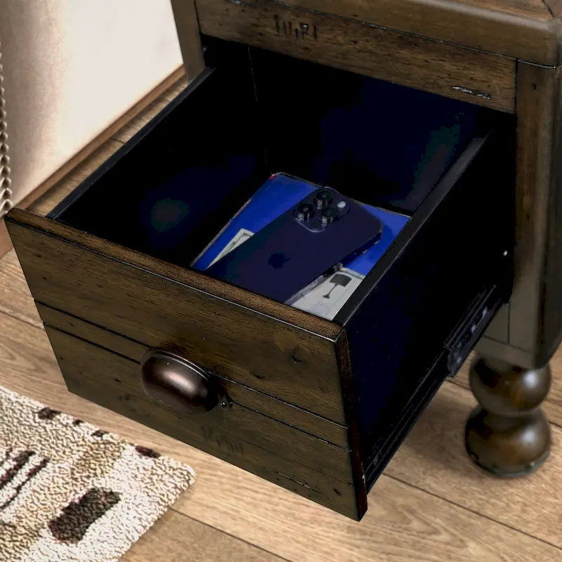 Table d'appoint rustique en bois massif avec tiroir de rangement