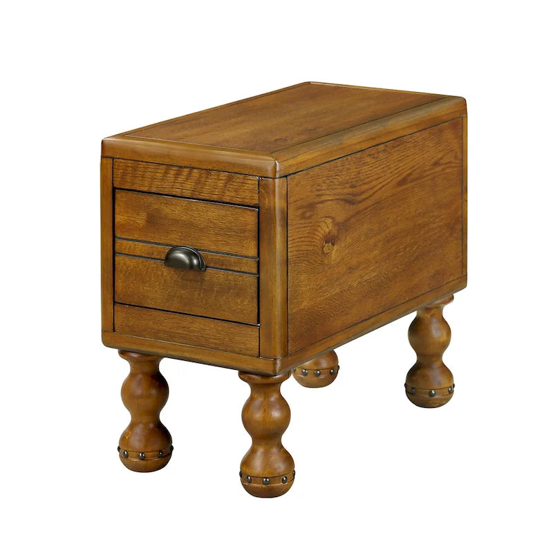 Table d'appoint rustique en bois massif avec tiroir de rangement