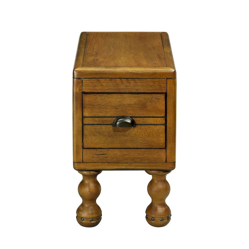 Table d'appoint rustique en bois massif avec tiroir de rangement