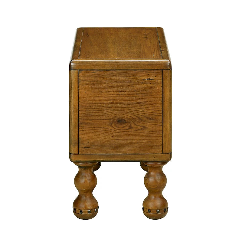 Table d'appoint rustique en bois massif avec tiroir de rangement