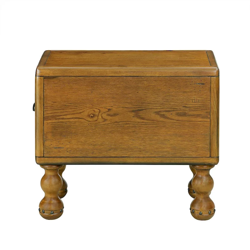 Table d'appoint rustique en bois massif avec tiroir de rangement
