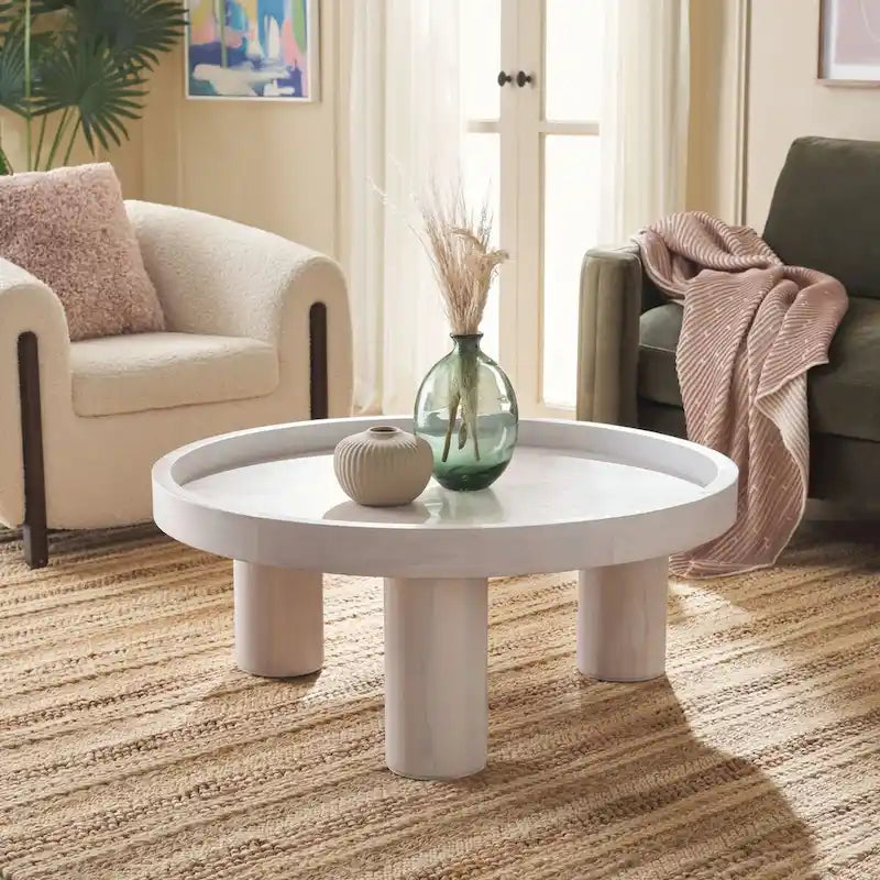 Table basse ronde avec plateau amovible et piètement à 3 pieds