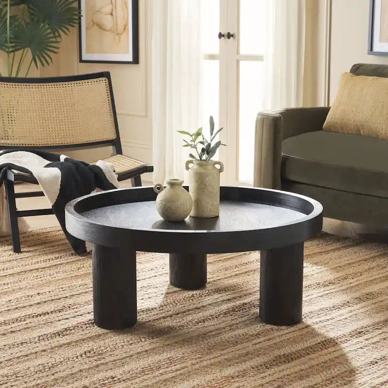 Table basse ronde avec plateau amovible et piètement à 3 pieds