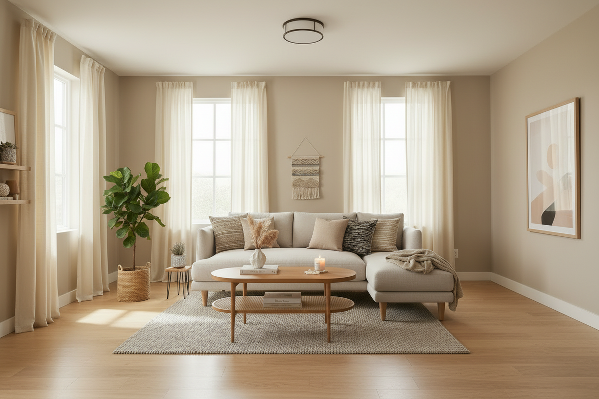 Wide-angle boho living room